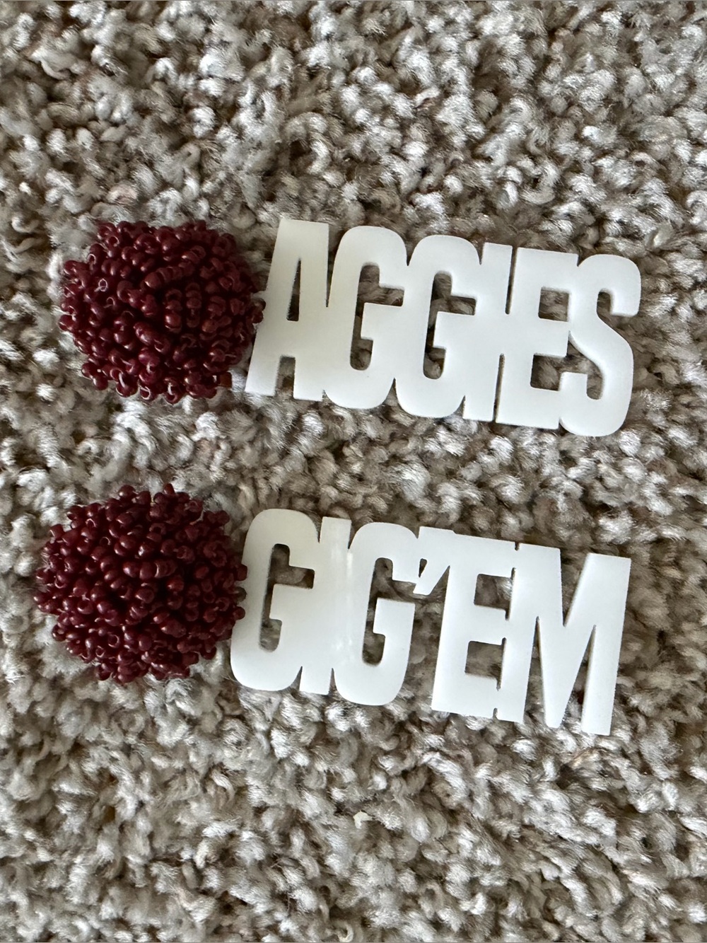 Taggies White AGGIES & GIG 'EM Word Earrings